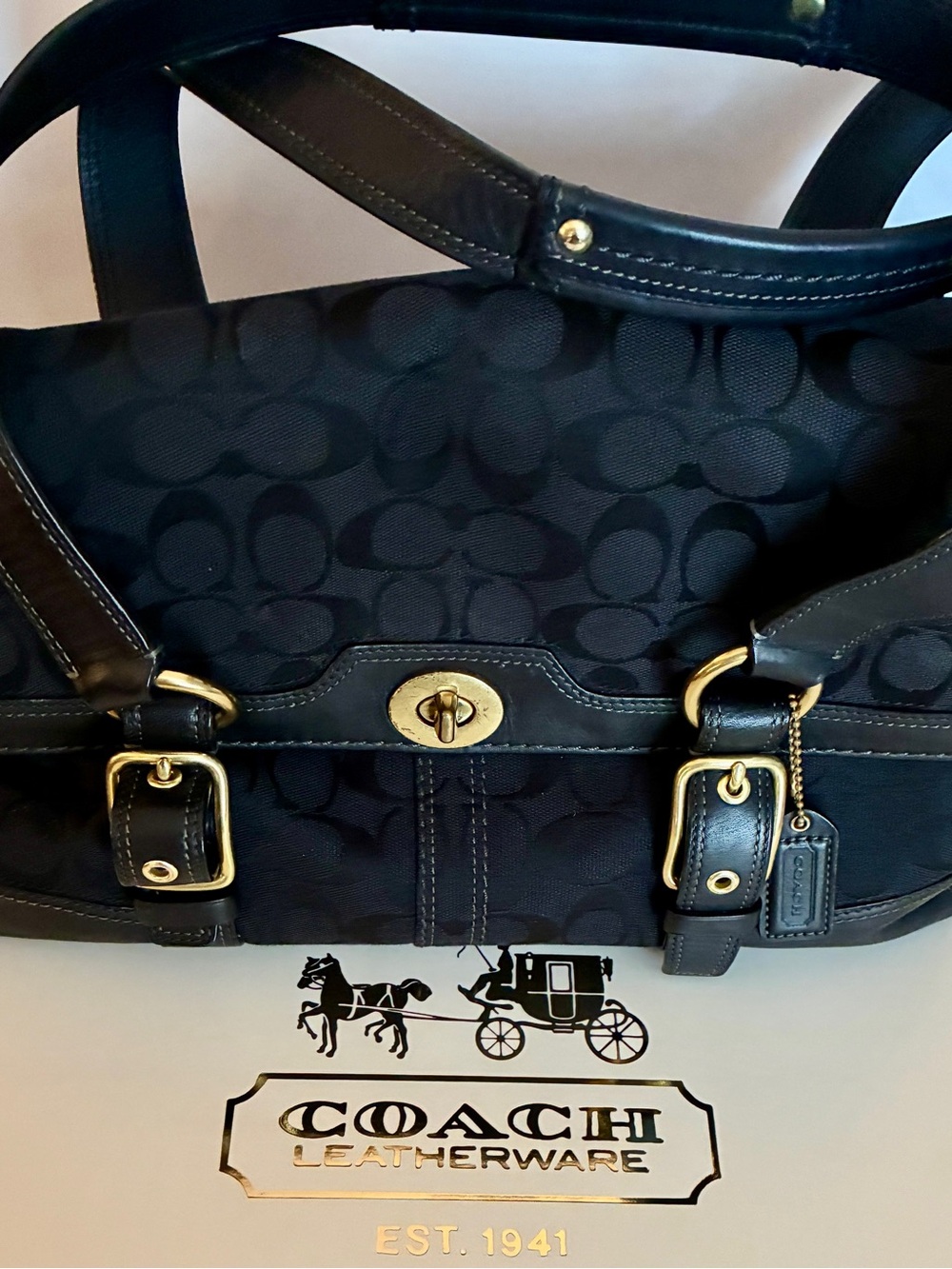 Vintage Coach Hampton Signature Flap Satchel 11061 Black